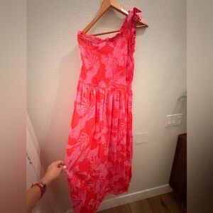 Red Floral One-Shoulder Dress